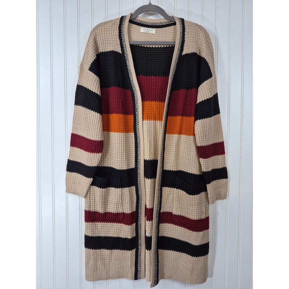 Full Circle Trends Womens 1XL Long Cardigan Waffle Knit Striped Duster Sweater